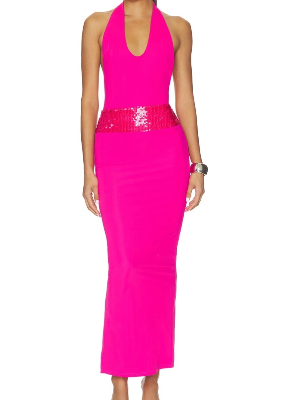 superdown Neon Pink Maxi Skirt with Sequin Waistband new with tag